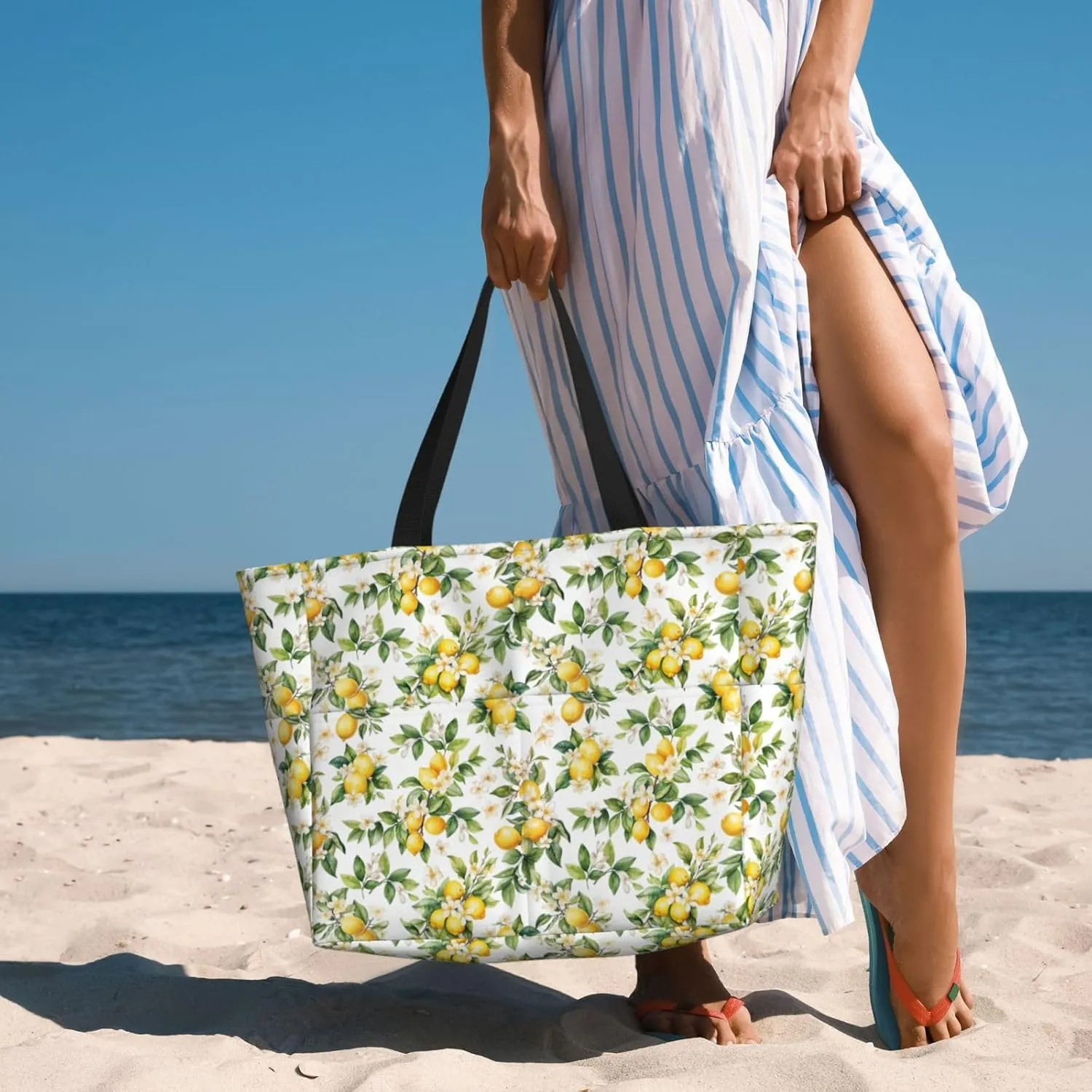 Flamingo Leaves Monstera Tropical Large Capacity Travel Bag Lightweight Shopping Handbag Beach Tote Bags Work Bag