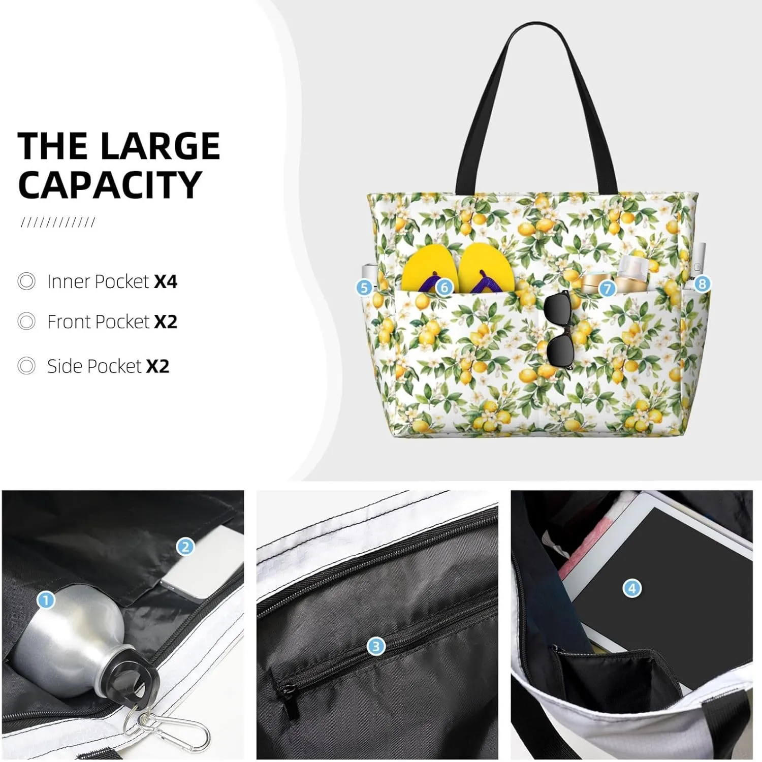 Flamingo Leaves Monstera Tropical Large Capacity Travel Bag Lightweight Shopping Handbag Beach Tote Bags Work Bag