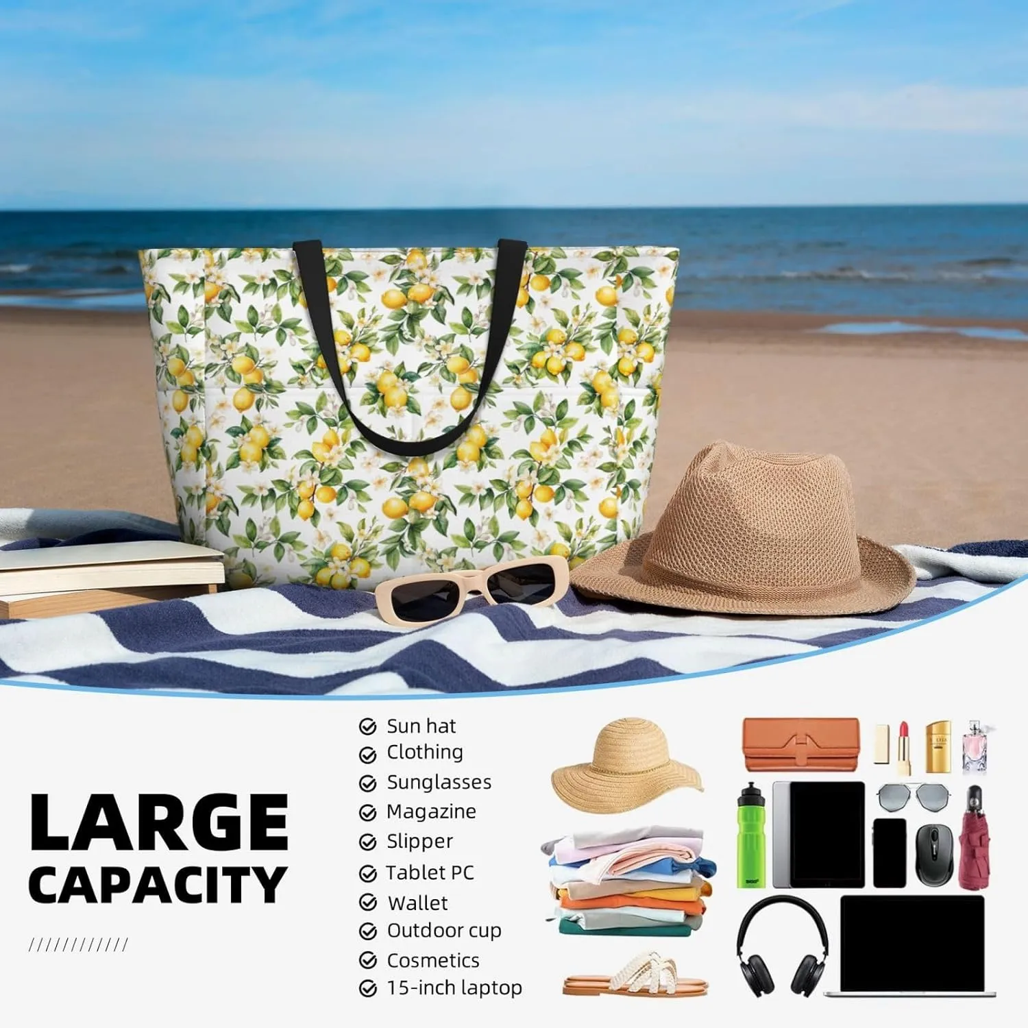 Flamingo Leaves Monstera Tropical Large Capacity Travel Bag Lightweight Shopping Handbag Beach Tote Bags Work Bag