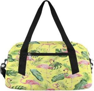 Flamingos Tropic Leaves Kids Duffle Bag for Boys Girls Overnight Travel Bag Kids Duffel Bags Ballet Weekender Bag for School Gym Sport Sleepover Carry On Bag