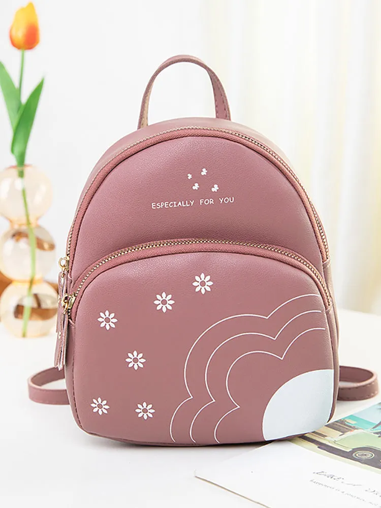 Flower Letter Print Backpack