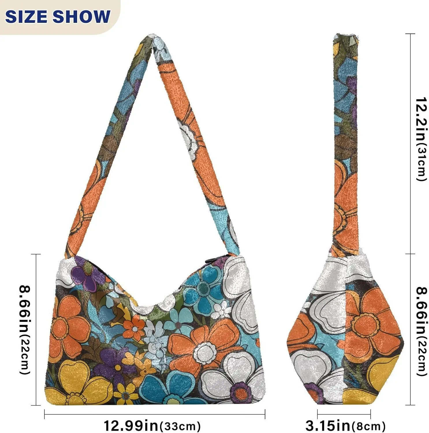 Flowers Colorful Cartoon Womens Shoulder Bags, Shoulder Tote Bag with Zipper, Autumn Handbags