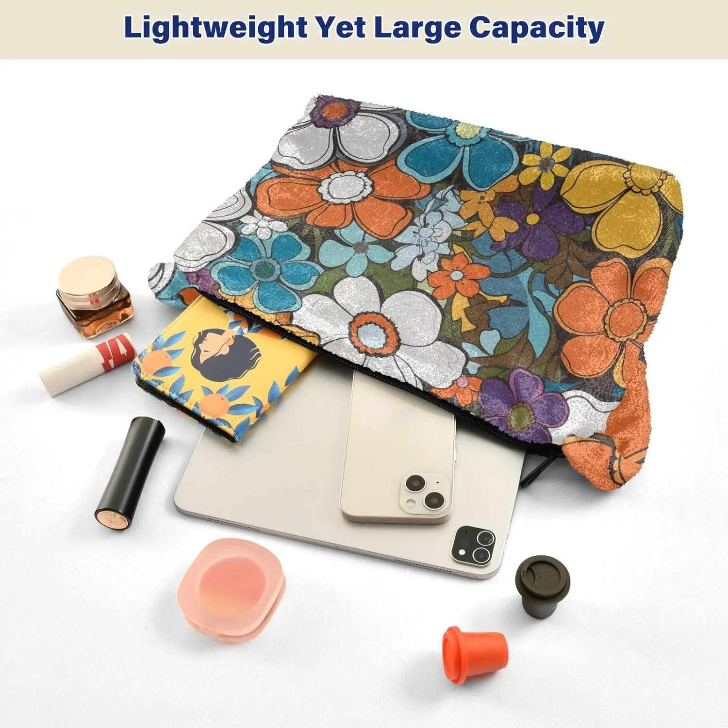 Flowers Colorful Cartoon Womens Shoulder Bags, Shoulder Tote Bag with Zipper, Autumn Handbags