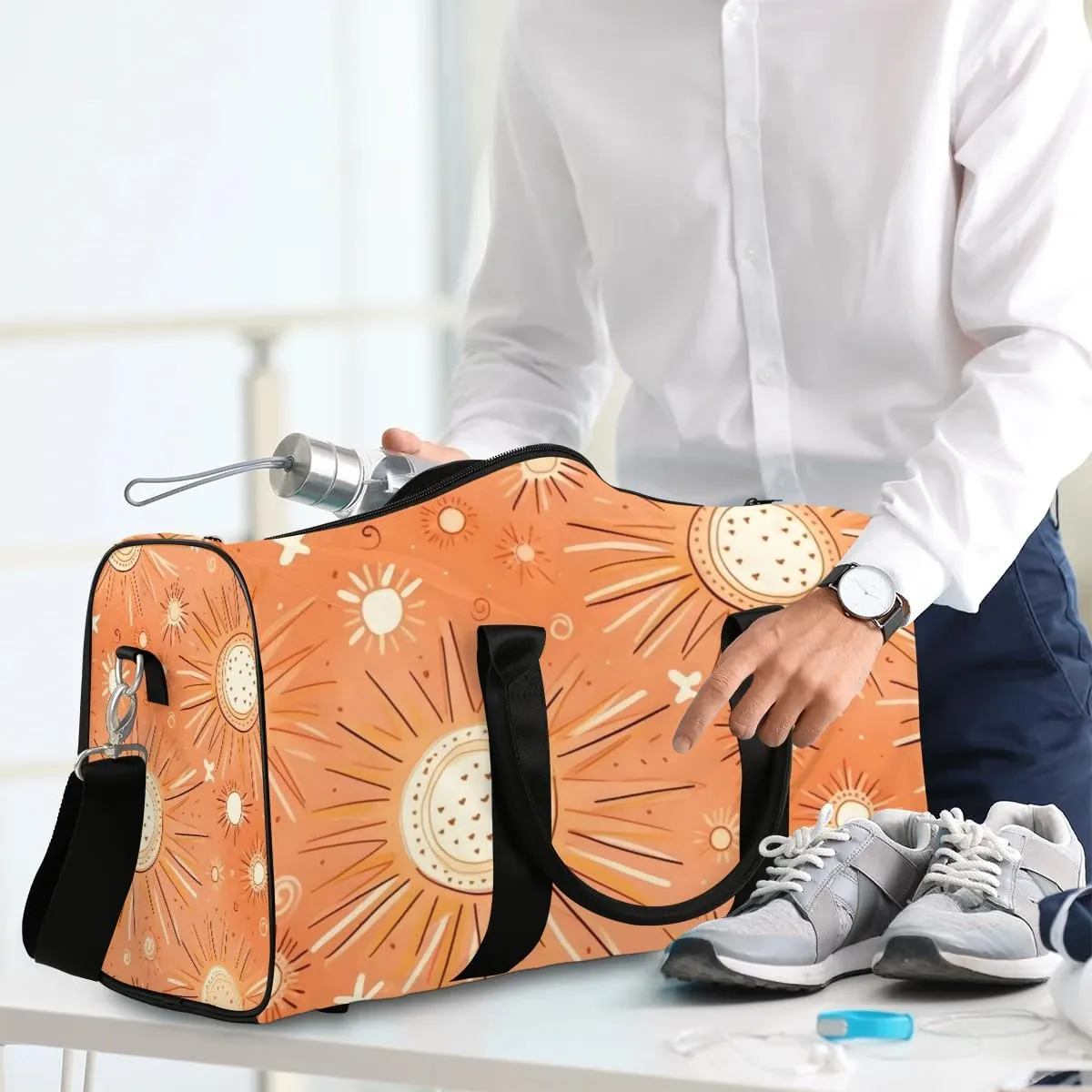 Foldable Travel Bag Cute Sun Print Lightweight Carry On Bags for Airplanes Waterproof Travel Duffle Bag For Gym Weekend Overnight