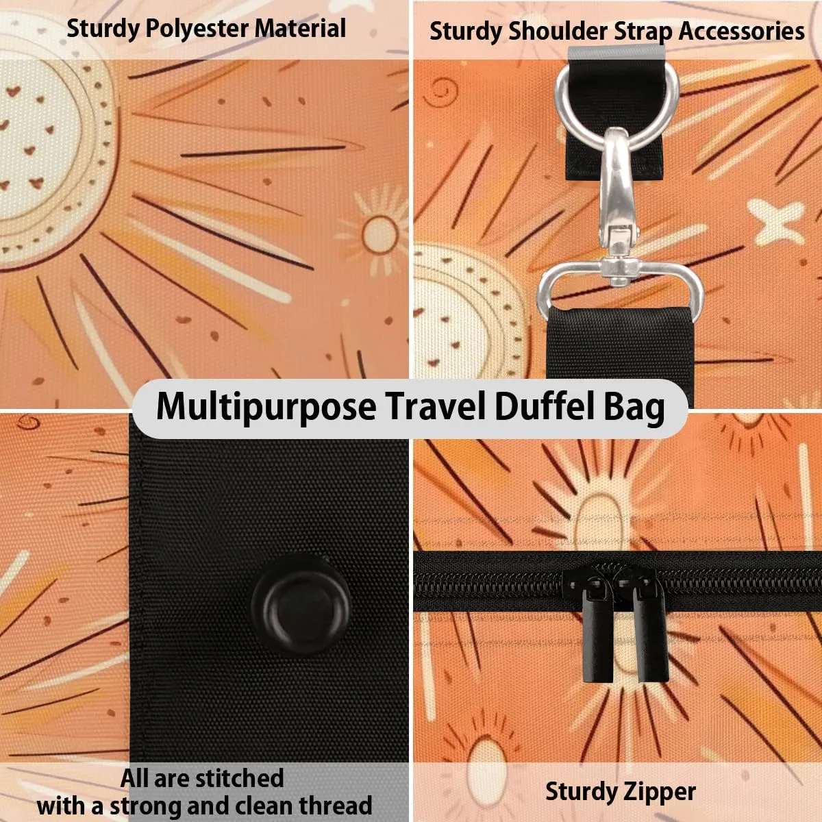 Foldable Travel Bag Cute Sun Print Lightweight Carry On Bags for Airplanes Waterproof Travel Duffle Bag For Gym Weekend Overnight