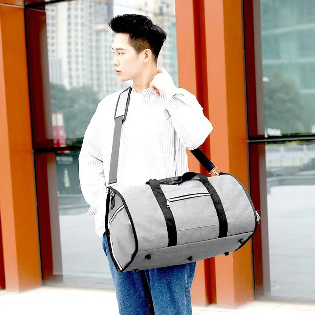 Foldable Travel Garment Bag, Grey, Polyester, Zipper Closure, 35L, Hanging Suitcase, Carry On, Waterproof, Space-Saving, Suit Protector