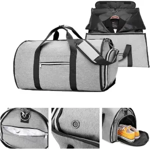 Foldable Travel Garment Bag, Grey, Polyester, Zipper Closure, 35L, Hanging Suitcase, Carry On, Waterproof, Space-Saving, Suit Protector