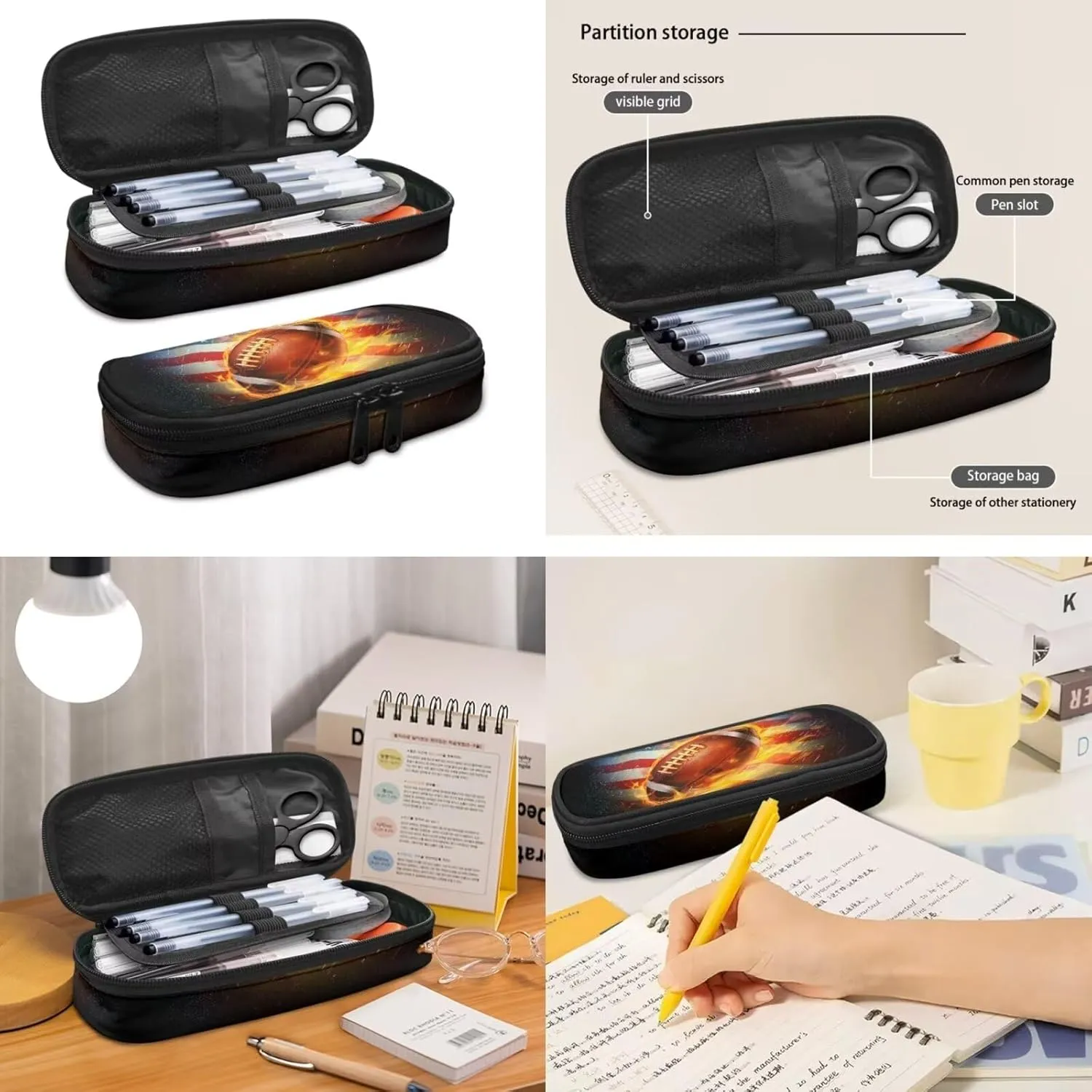 Football School Bookbags for Kids Burning Rugby Shoulders Package Lunch Box Pen Bags for Kids Back to School Gift 3 Pcs School Supplies