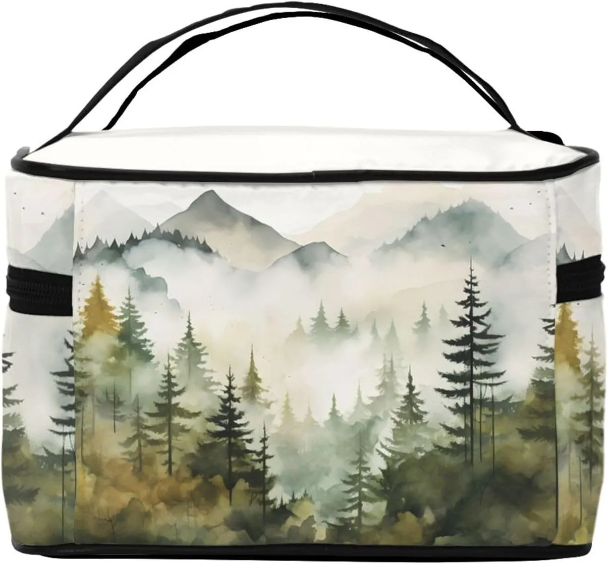 Forest Misty Mountain Makeup Bag for Women Travel Cosmetic Bag Large Makeup Case Portable Toiletry Skincare Organizer Bag