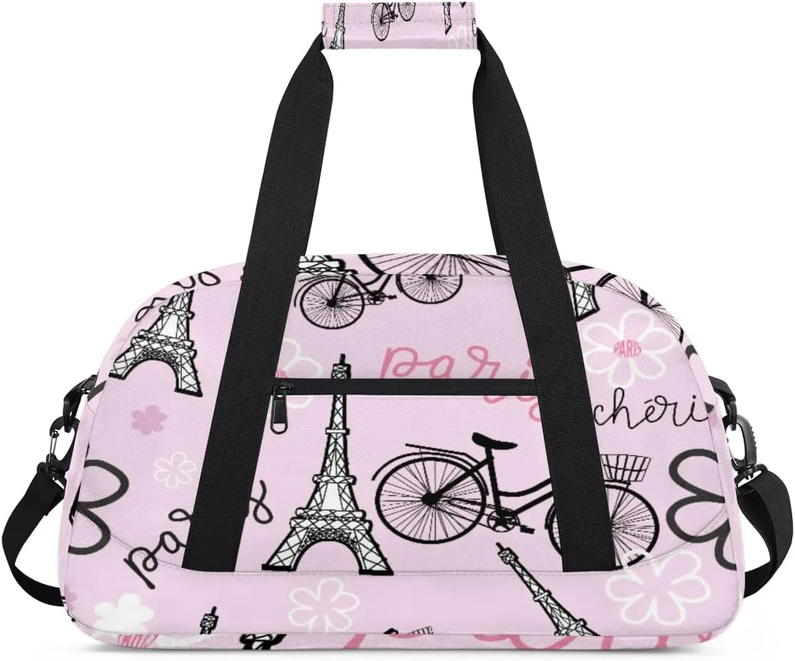 France Eiffel Tower Kids Duffle Bag for Kids Boys Girls Overnight Travel Bag Kids Duffel Bags Ballet Weekender Bag for School Gym Sport Sleepover Bag
