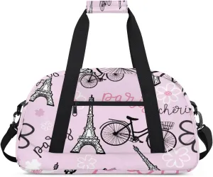 France Eiffel Tower Kids Duffle Bag for Kids Boys Girls Overnight Travel Bag Kids Duffel Bags Ballet Weekender Bag for School Gym Sport Sleepover Bag