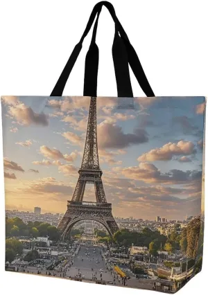 French Paris Tour Eiffel Tower Handbags Lightweight Travel Shoulder Bag Portable Cute Shopping Beach Market Bag for Men Women Hiking Yoga Gym Swimming Travel Holiday Gift