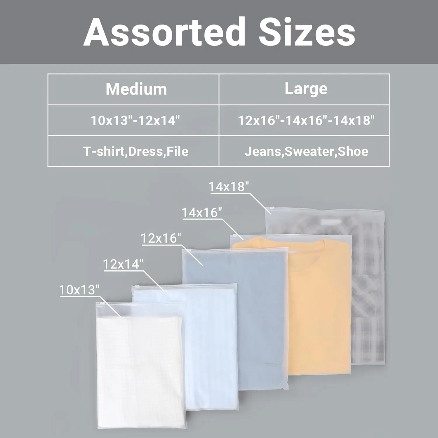 Frosted Zipper Clothing Bags, 50 Pcs 10x13 inch Poly Bags for Shipping, Packaging, Travel Ziplock Bags, Waterproof Swimsuit Bag Plastic Bags for Clothes, T Shirt, Jewelry, 3 Mil