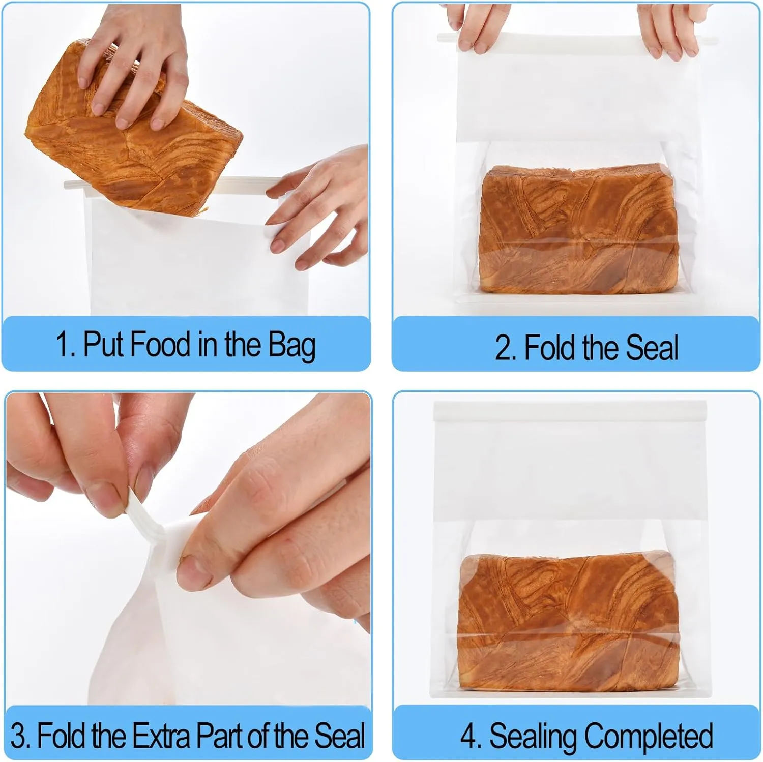Funcoo 50 Pcs Paper Bread Bags for Home Sourdough Bread Bakery Storage Bags with Window, Large Bakery Loaf Bag for Baked Goods Packaging (11'' X 8.7'' X 4.3'') (White)
