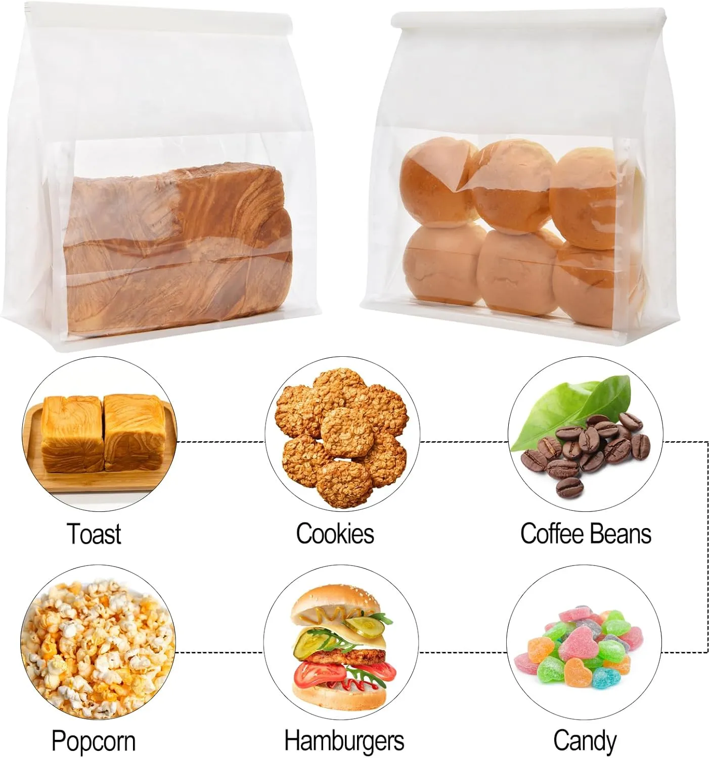 Funcoo 50 Pcs Paper Bread Bags for Home Sourdough Bread Bakery Storage Bags with Window, Large Bakery Loaf Bag for Baked Goods Packaging (11'' X 8.7'' X 4.3'') (White)