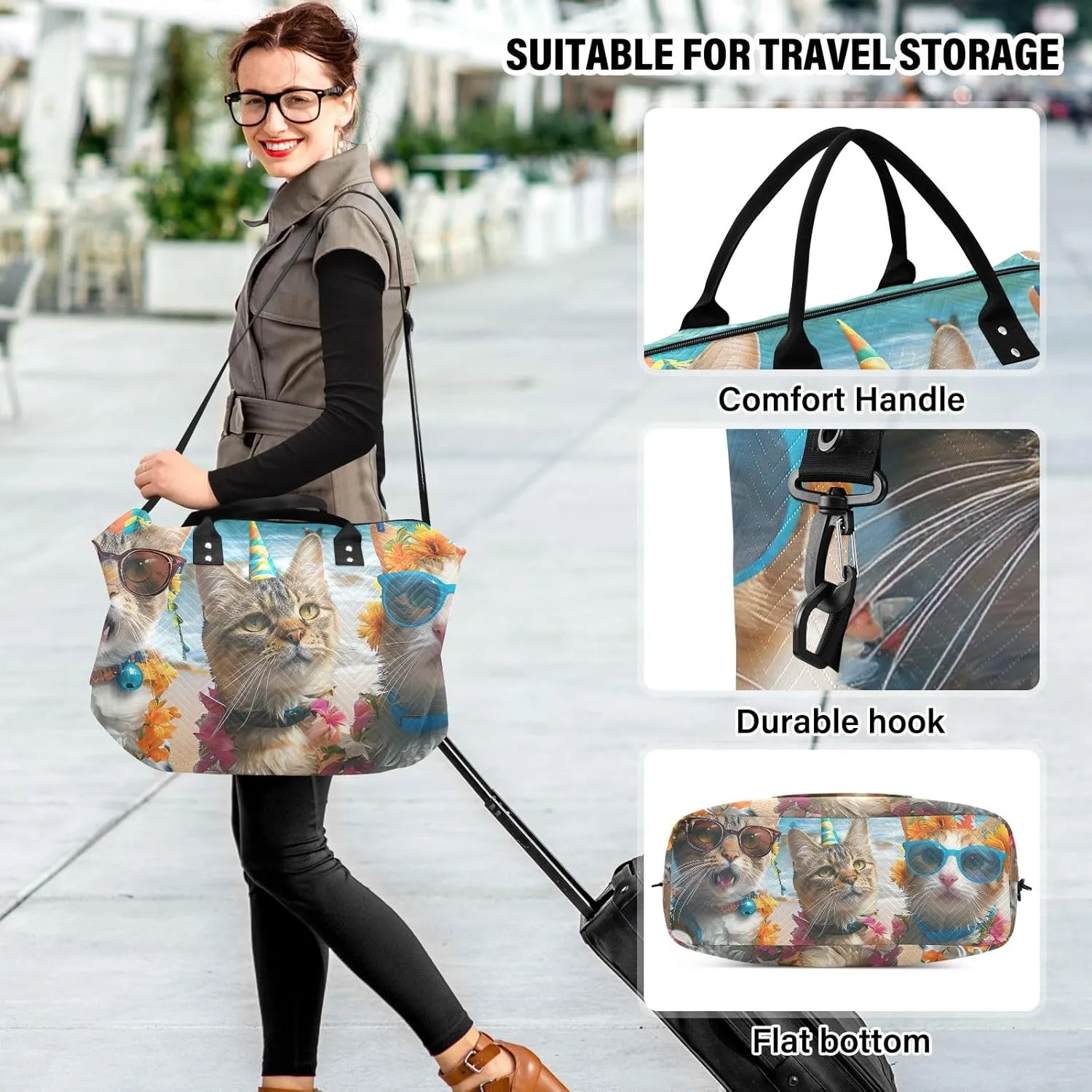 Funny Cats Tropical Party Duffel Bags Travel Bags for Luggage Gym Bag Women Large Weekender Bag