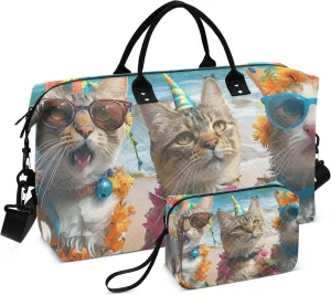 Funny Cats Tropical Party Duffel Bags Travel Bags for Luggage Gym Bag Women Large Weekender Bag