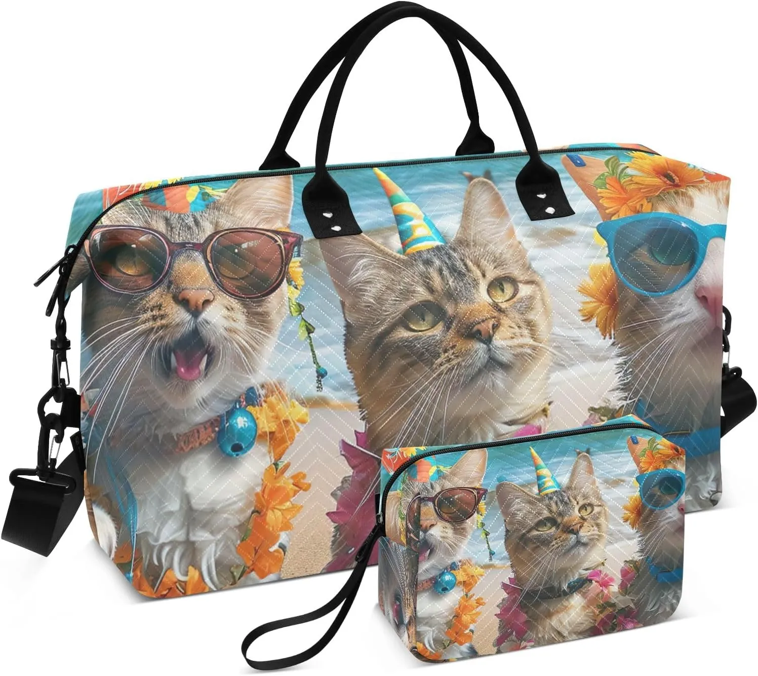 Funny Cats Tropical Party Duffel Bags Travel Bags for Luggage Gym Bag Women Large Weekender Bag