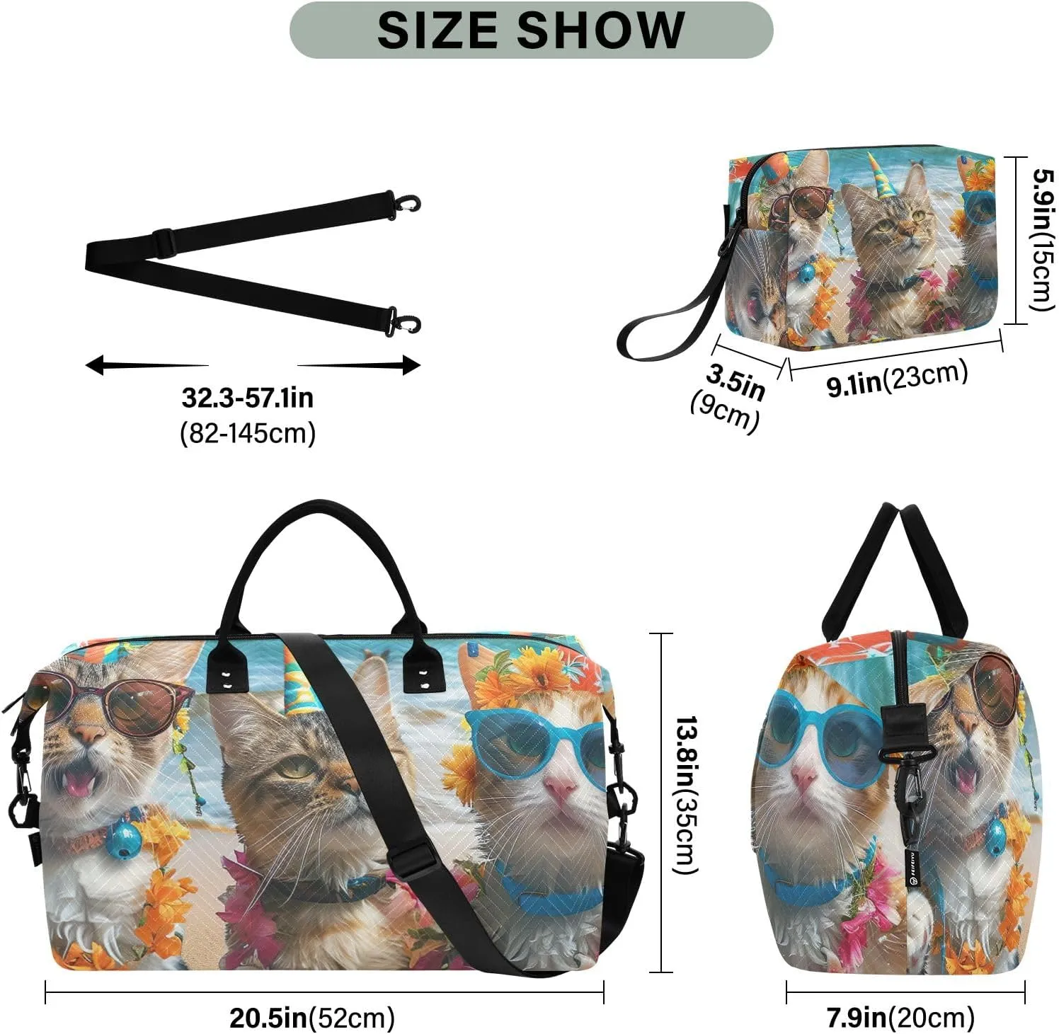 Funny Cats Tropical Party Duffel Bags Travel Bags for Luggage Gym Bag Women Large Weekender Bag