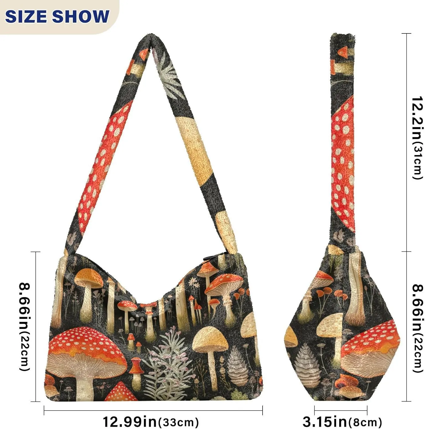GAIGEO Colorful Forest Mushrooms Woman Shoulder Bag, Shoulder Bag for Women with Zipper, Womens Outdoor Bag
