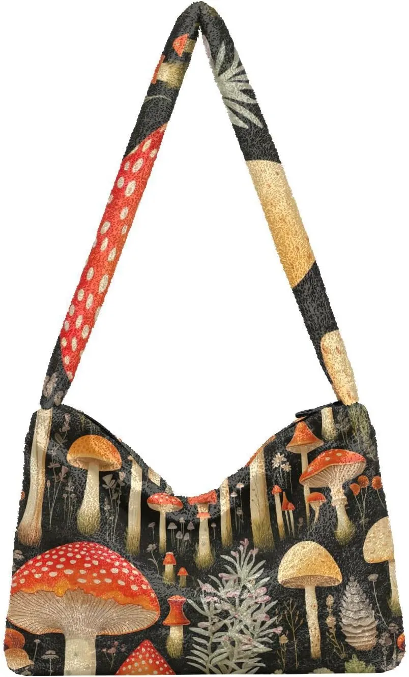 GAIGEO Colorful Forest Mushrooms Woman Shoulder Bag, Shoulder Bag for Women with Zipper, Womens Outdoor Bag