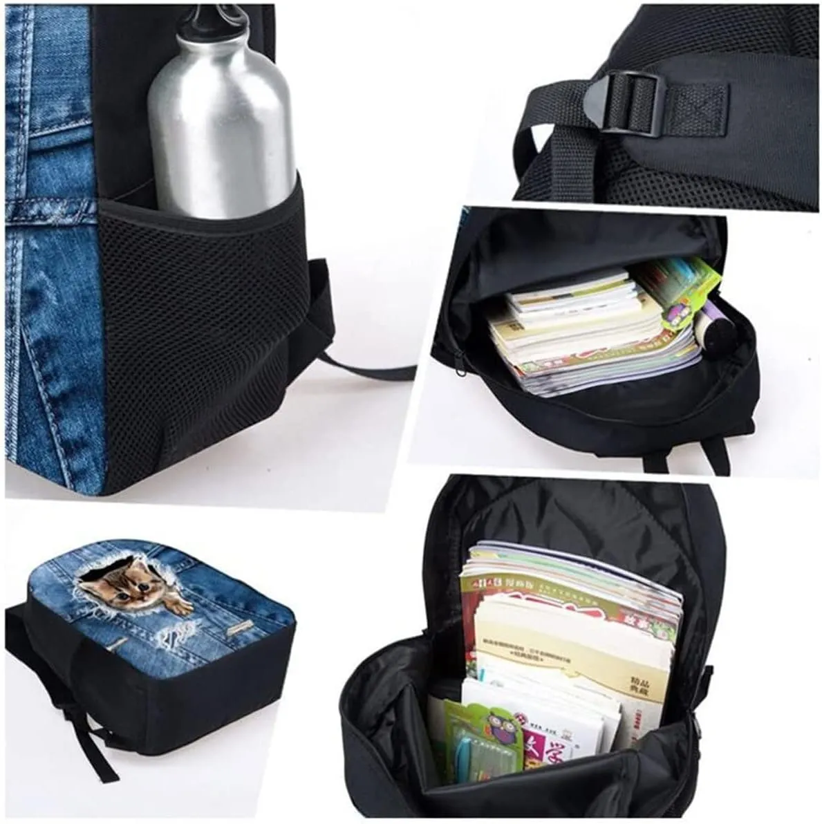 Galaxy Wolf School Bags for Boys with Lunch Box Pencil Case, Bookbag for 10-12 Year Old Kids Backpack Elementary School Girls Book Bags Lunchbox with Water Bottle Holder