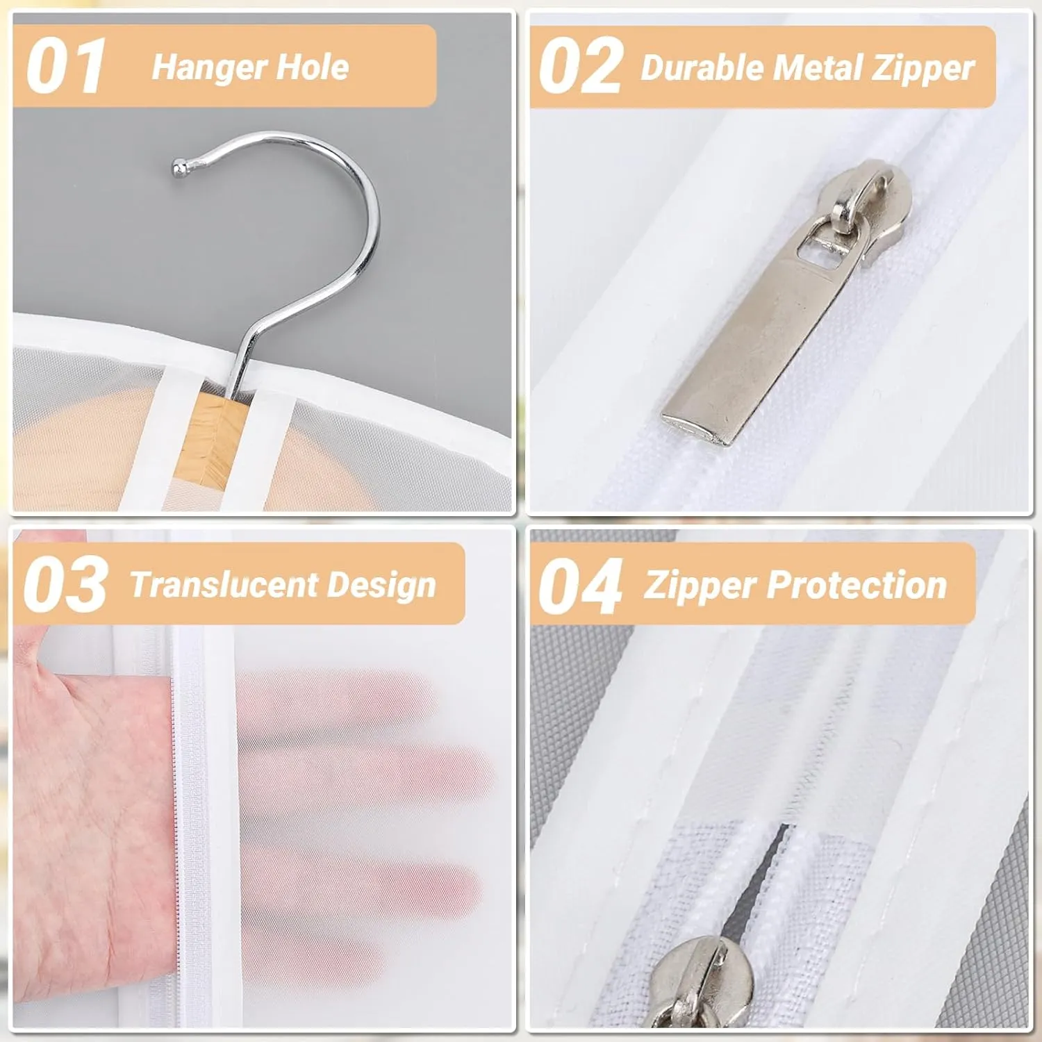 Garment Bag, 24x40 inch, Pack of 12, Clear Garment Bags for Hanging Clothes, Dress, Coat, Suit Bags for Closet Storage & Travel, Dust Proof Translucent Dry Cleaner Bags Plastic Clear