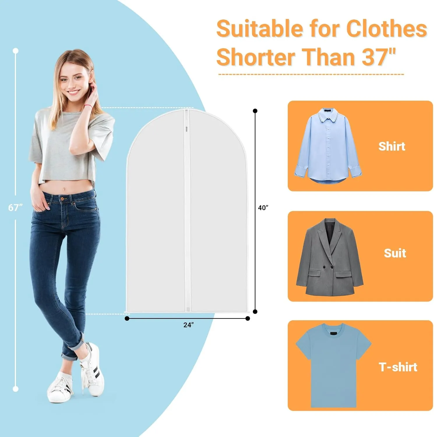 Garment Bag, 24x40 inch, Pack of 12, Clear Garment Bags for Hanging Clothes, Dress, Coat, Suit Bags for Closet Storage & Travel, Dust Proof Translucent Dry Cleaner Bags Plastic Clear