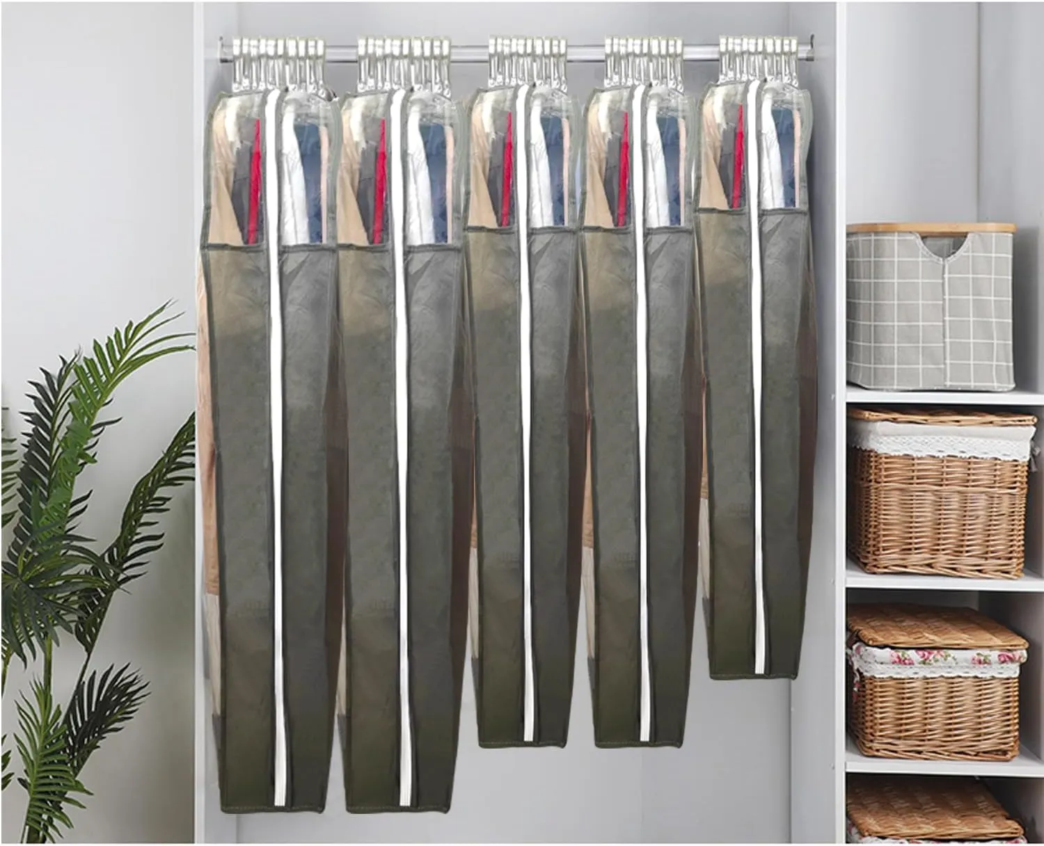 Garment Bags for Hanging Clothes with 6.3" Gusset, 40" Suit Bags for Closet Storage, Clear Suits Covers and Side Zipper Protector for Jacket, Coat, Sweater, Shirts, Clothing, Grey/3 Packs