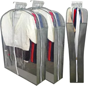 Garment Bags for Hanging Clothes with 6.3" Gusset, 40" Suit Bags for Closet Storage, Clear Suits Covers and Side Zipper Protector for Jacket, Coat, Sweater, Shirts, Clothing, Grey/3 Packs