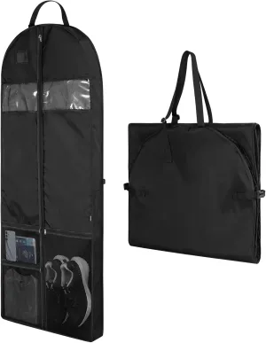 Garment Bags for Travel,60" Heavy Duty Suit Dress Garment Bag with 2 Clear Windows 3 Zipper Pockets,Dress Bags with Shoe Storage for Long Coat, Jacket, Sweater, Shirts, Suits - Black