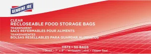 Genuine Joe Quart Recloseable Food Storage Bag with Writeable Label, Zipper Seal Closure, 1.75 mil (44 Micron) Thickness, Clear, 50 / Box, 9 Count