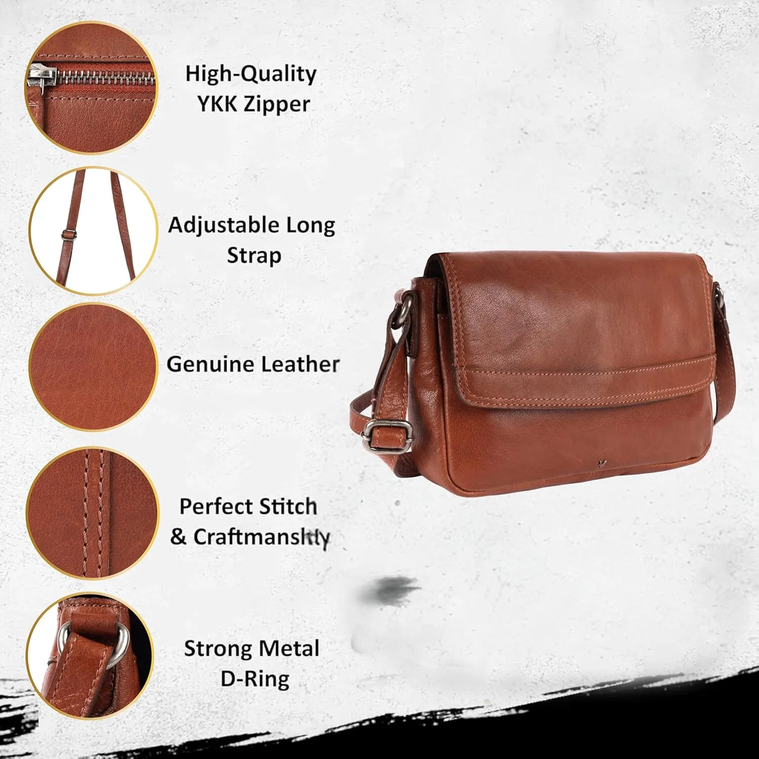 Genuine Leather Crossbody Sling Bag for Women - Trendy Casual Bag with Adjustable Strap