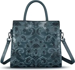 Genuine Leather Purses and Handbags for Women Vintage Embossed Leather Tote Bag Crossbody Shoulder Bag Satchel Bags