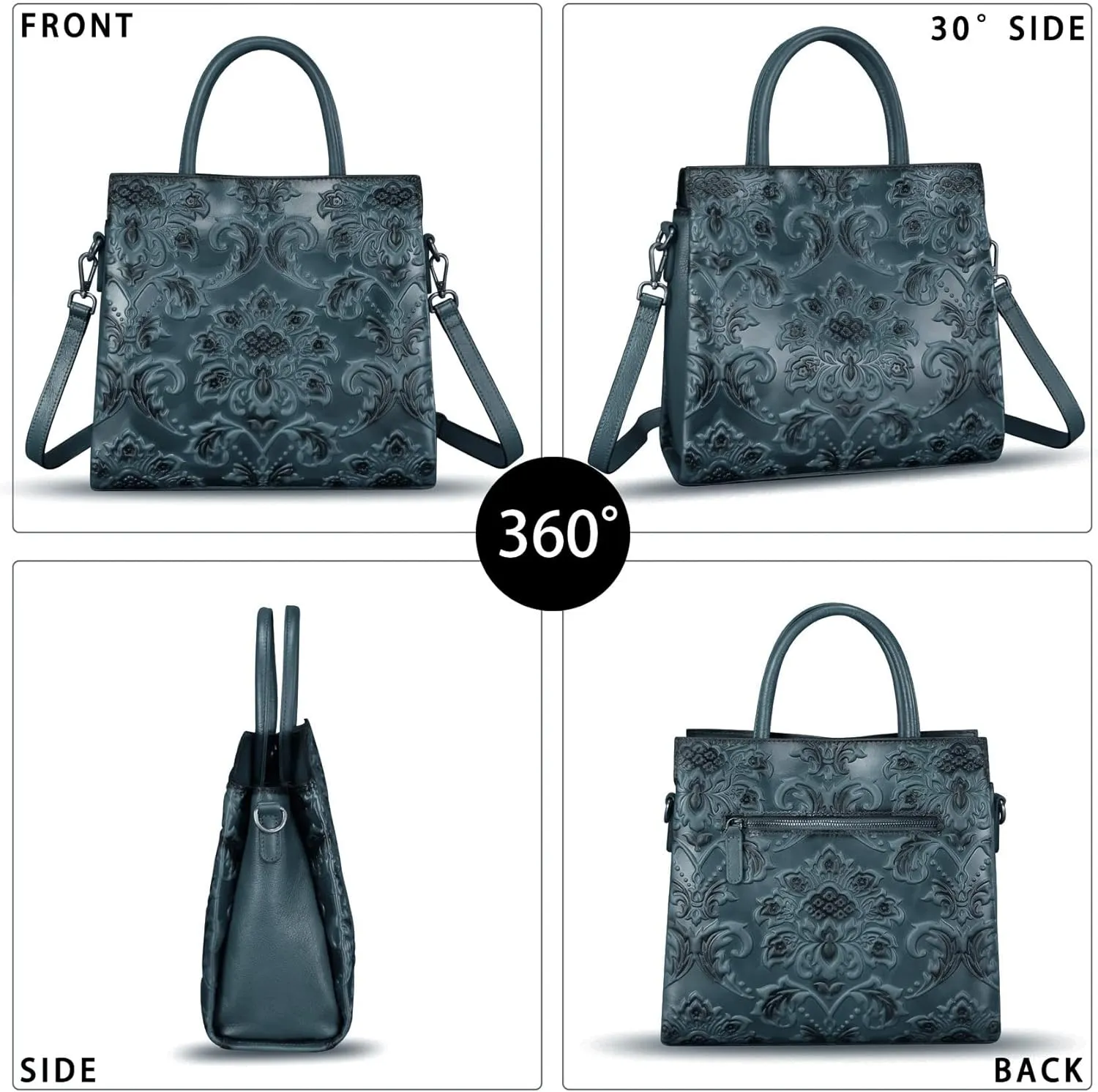 Genuine Leather Purses and Handbags for Women Vintage Embossed Leather Tote Bag Crossbody Shoulder Bag Satchel Bags