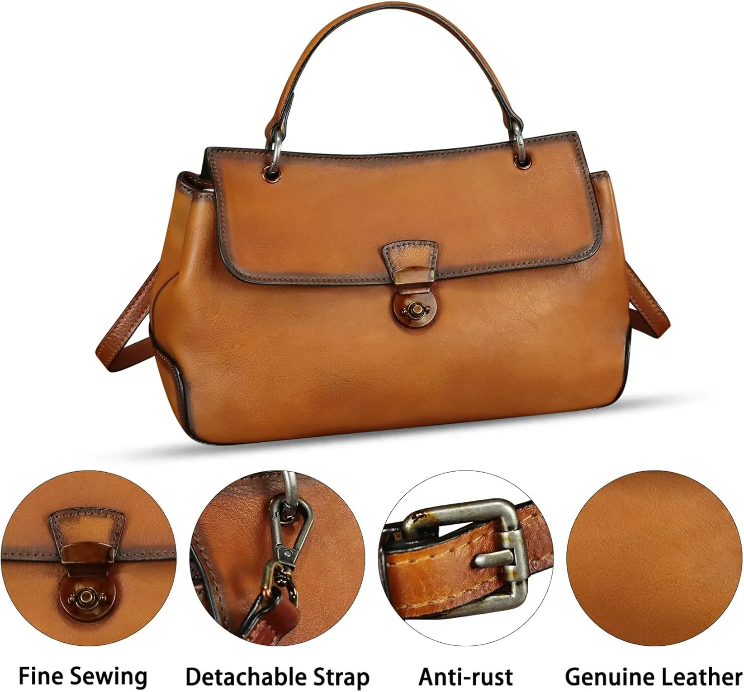 Genuine Leather Purses and Handbags for Women Vintage Leather Satchel Bags Shoulder Bag Crossbody with Strap