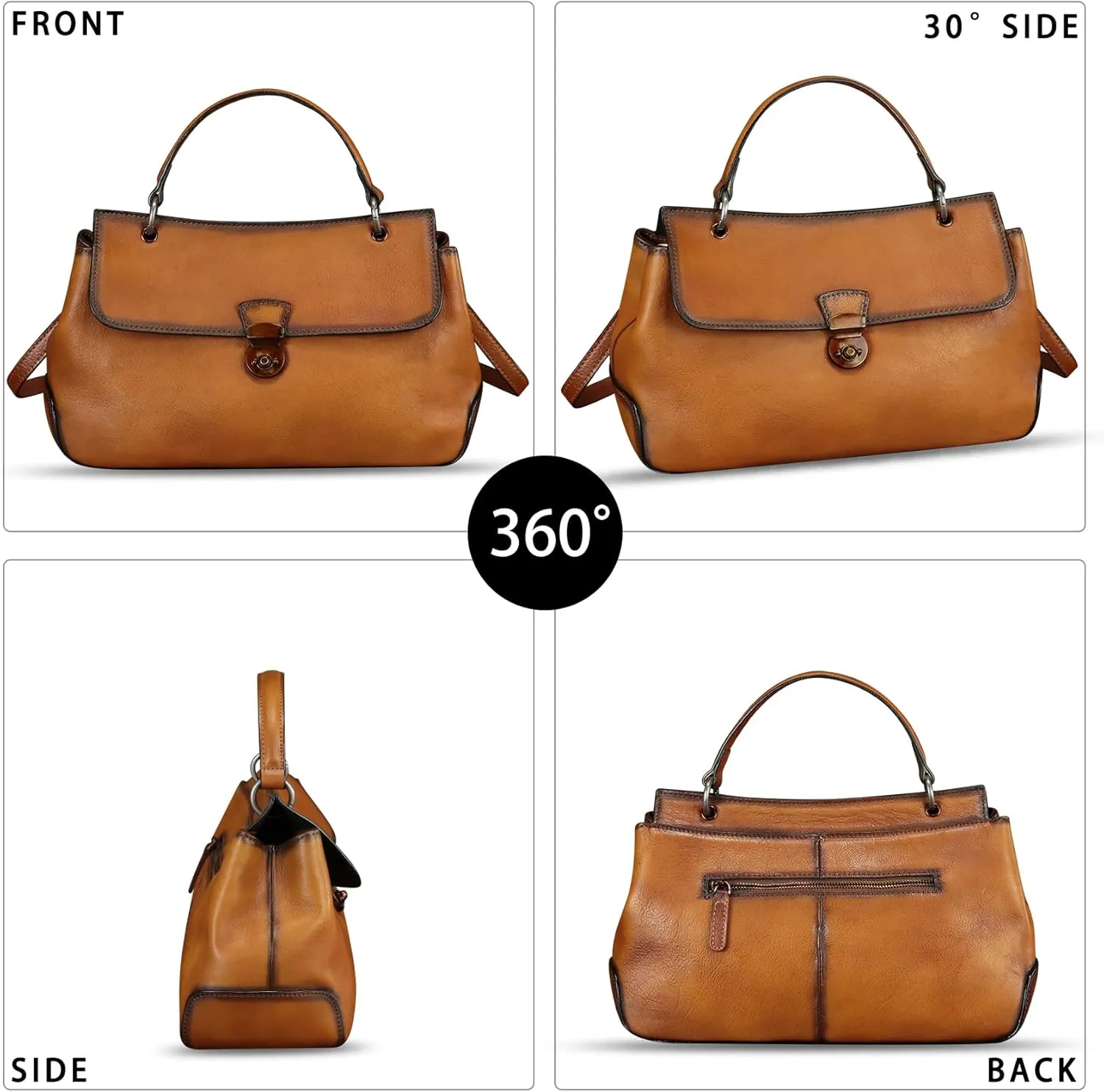 Genuine Leather Purses and Handbags for Women Vintage Leather Satchel Bags Shoulder Bag Crossbody with Strap