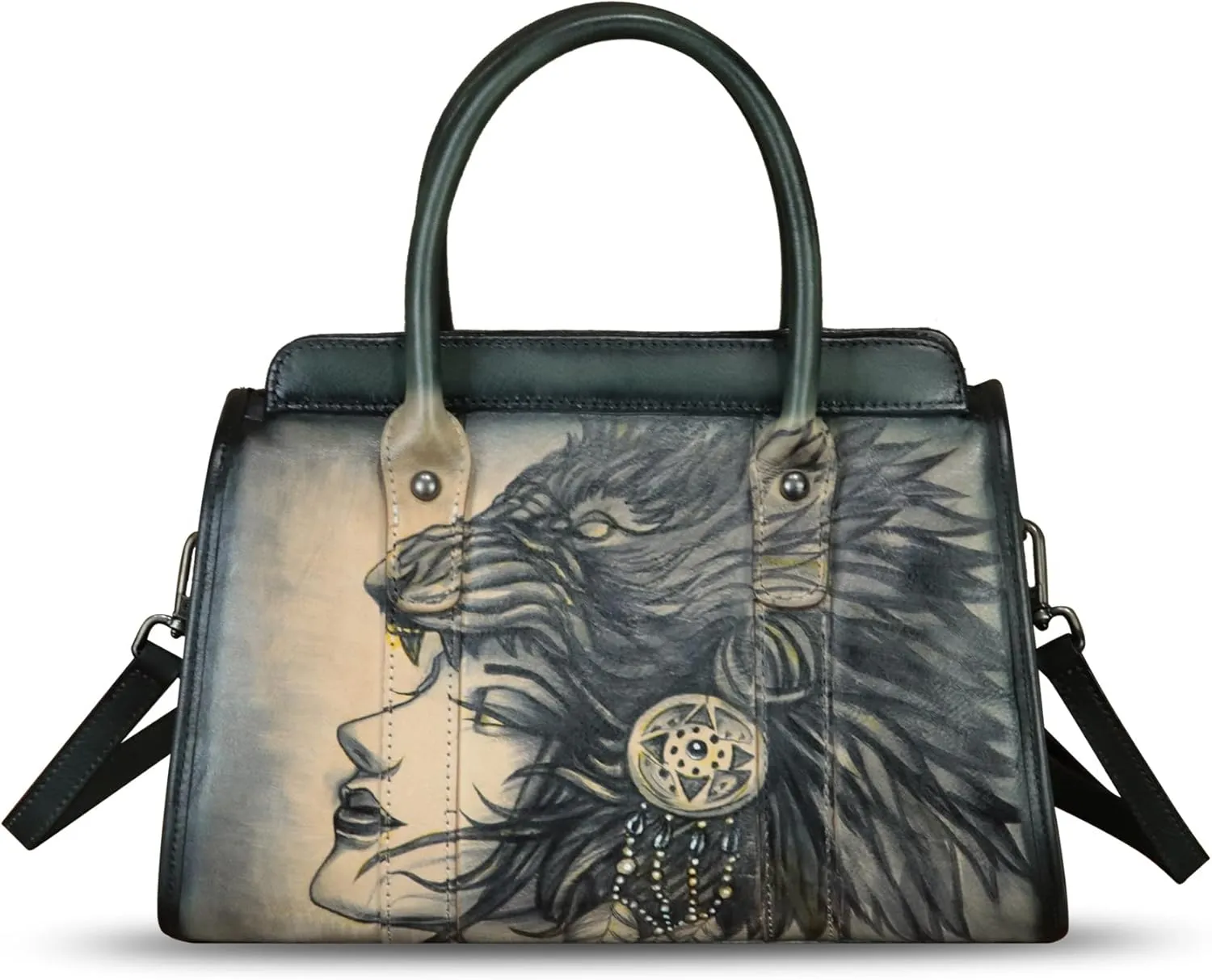 Genuine Leather Satchel for Women Hand Painted Handbag Purse Top Handle Bags Handmade Purse Crossbody Tote Bag