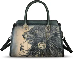 Genuine Leather Satchel for Women Hand Painted Handbag Purse Top Handle Bags Handmade Purse Crossbody Tote Bag