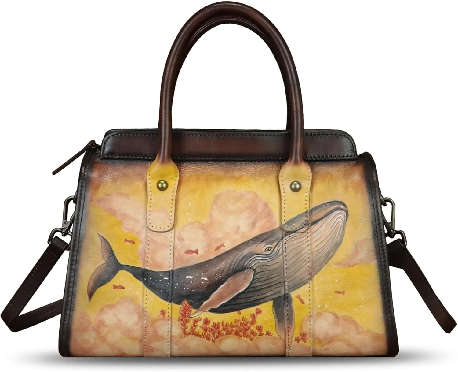 Genuine Leather Satchel for Women Hand Painted Handbag Purse Top Handle Bags Handmade Purse Crossbody Tote Bag