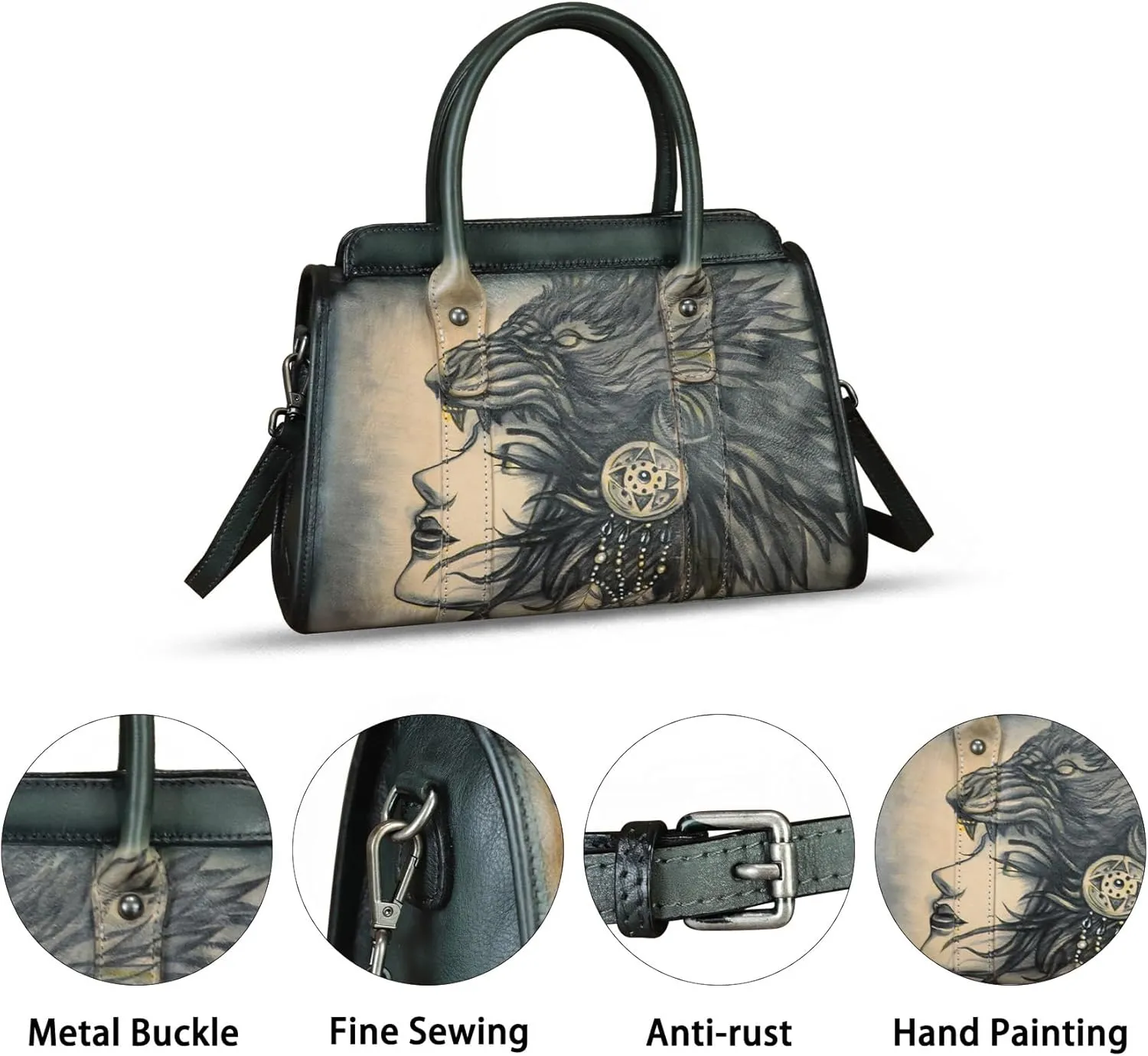 Genuine Leather Satchel for Women Hand Painted Handbag Purse Top Handle Bags Handmade Purse Crossbody Tote Bag
