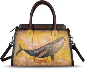 Genuine Leather Satchel for Women Hand Painted Handbag Purse Top Handle Bags Handmade Purse Crossbody Tote Bag