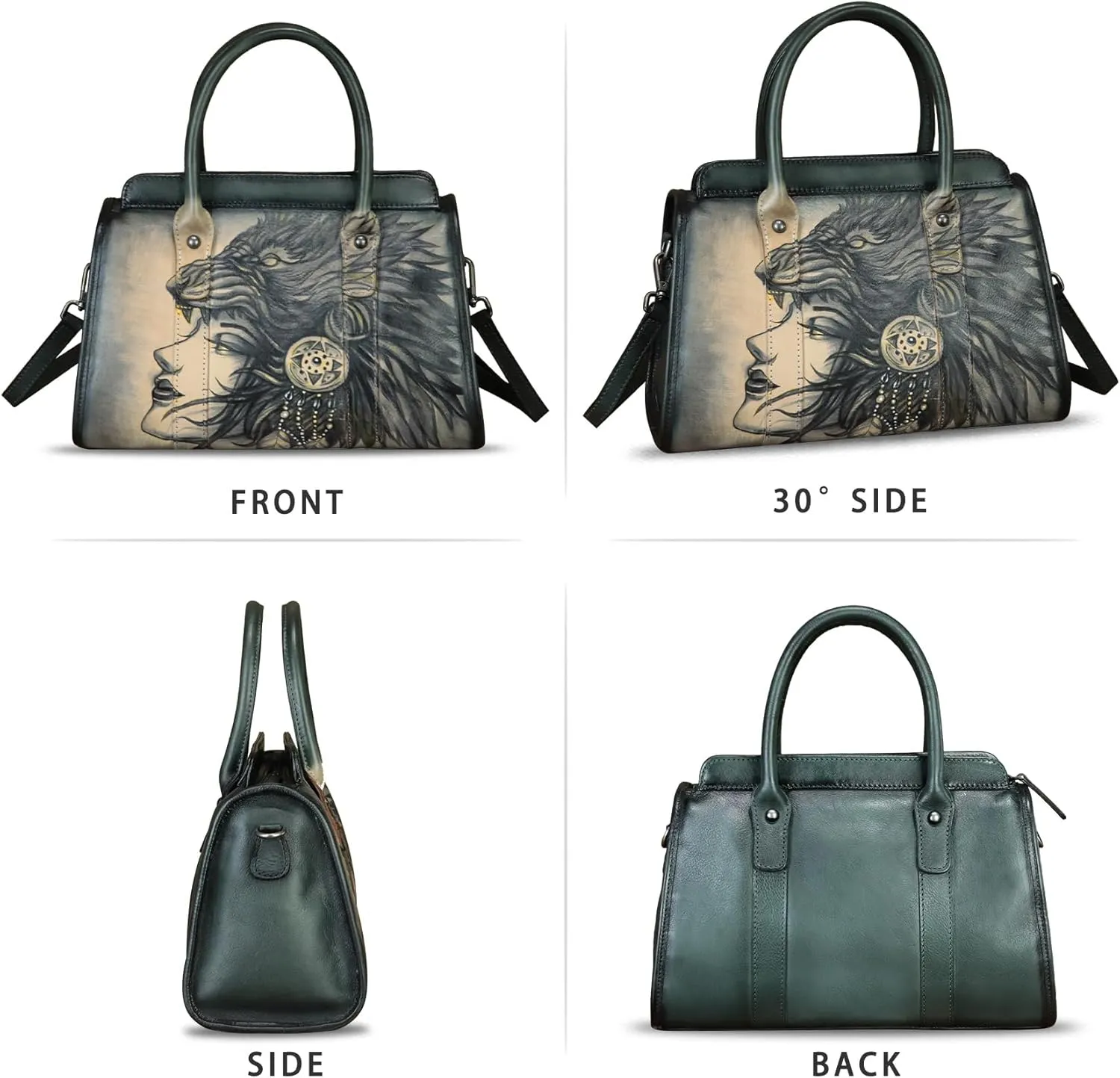 Genuine Leather Satchel for Women Hand Painted Handbag Purse Top Handle Bags Handmade Purse Crossbody Tote Bag