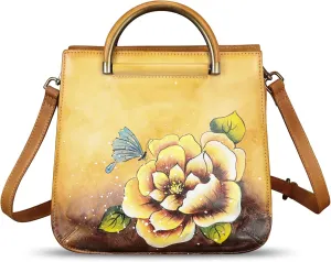 Genuine Leather Satchel for Women Hand Painted Leather Handbag Top Handle Bags Handmade Purse Crossbody Bag Purse
