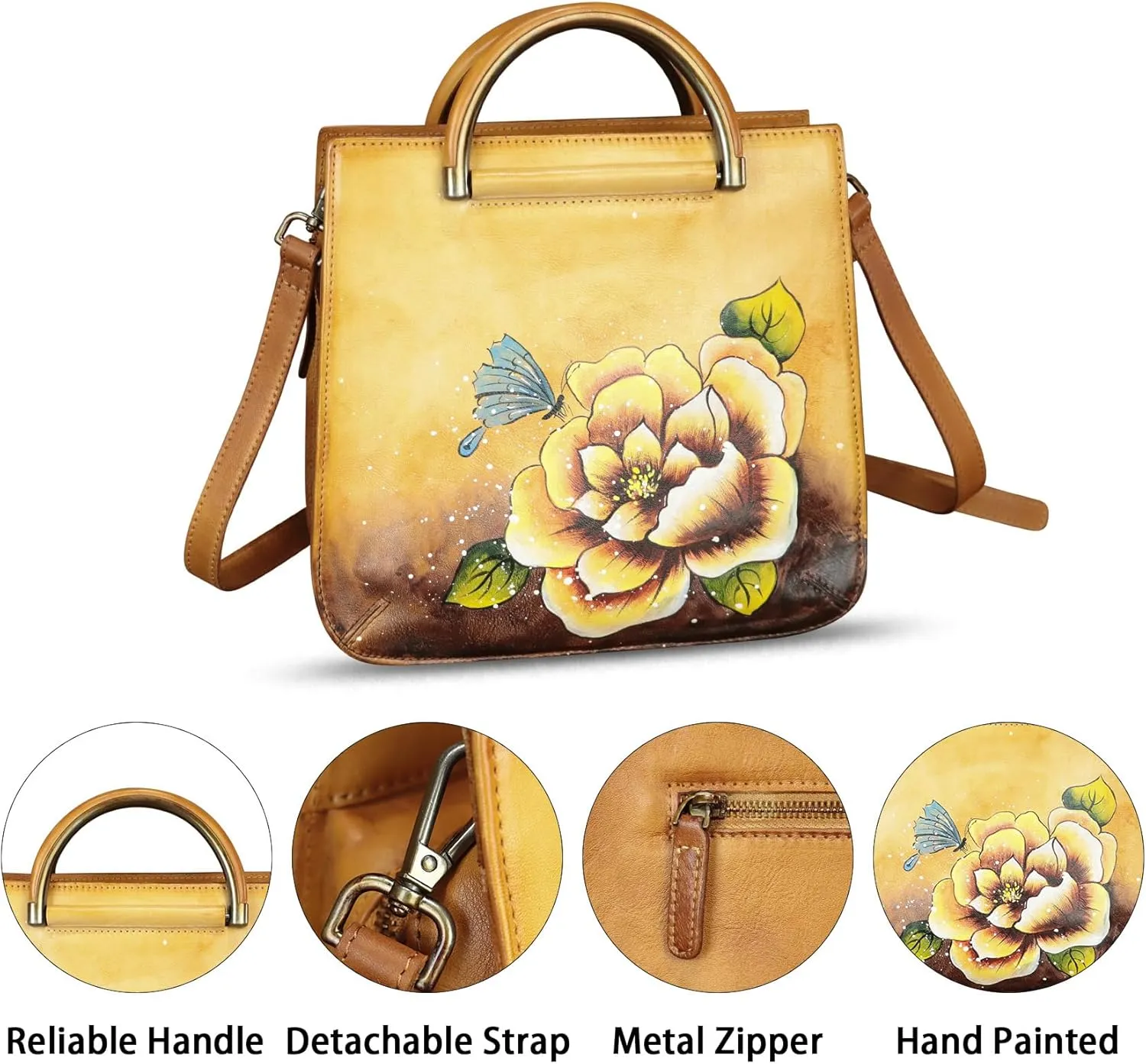 Genuine Leather Satchel for Women Hand Painted Leather Handbag Top Handle Bags Handmade Purse Crossbody Bag Purse