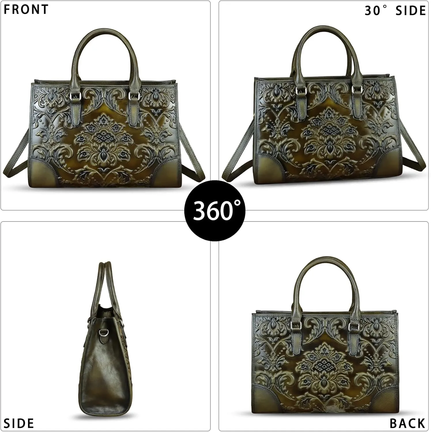 Genuine Leather Satchel for Women Purse Embossed Top Handle Handbag Handmade Crossbody Tote Shoulder Bags