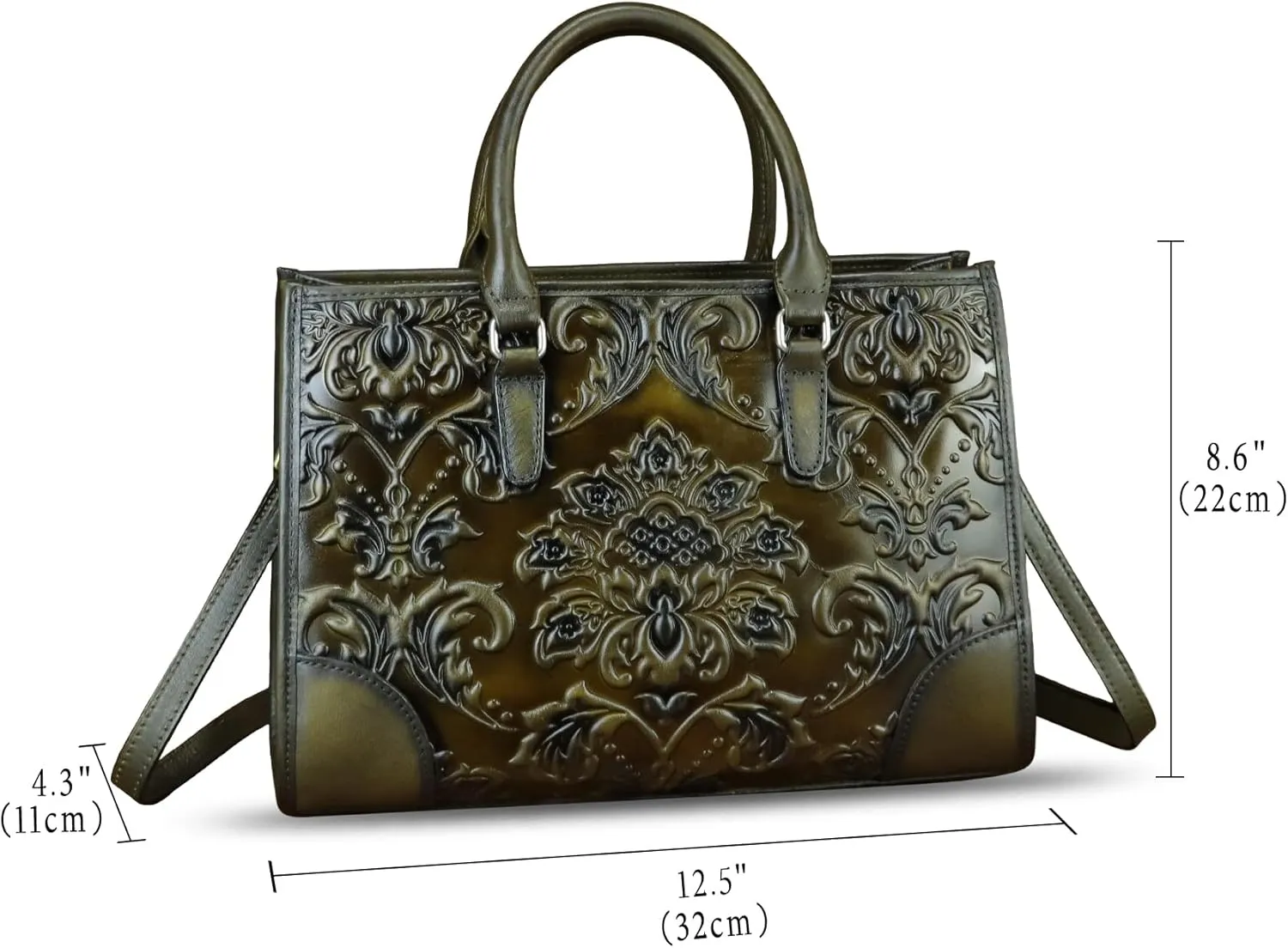 Genuine Leather Satchel for Women Purse Embossed Top Handle Handbag Handmade Crossbody Tote Shoulder Bags