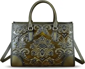 Genuine Leather Satchel for Women Purse Embossed Top Handle Handbag Handmade Crossbody Tote Shoulder Bags