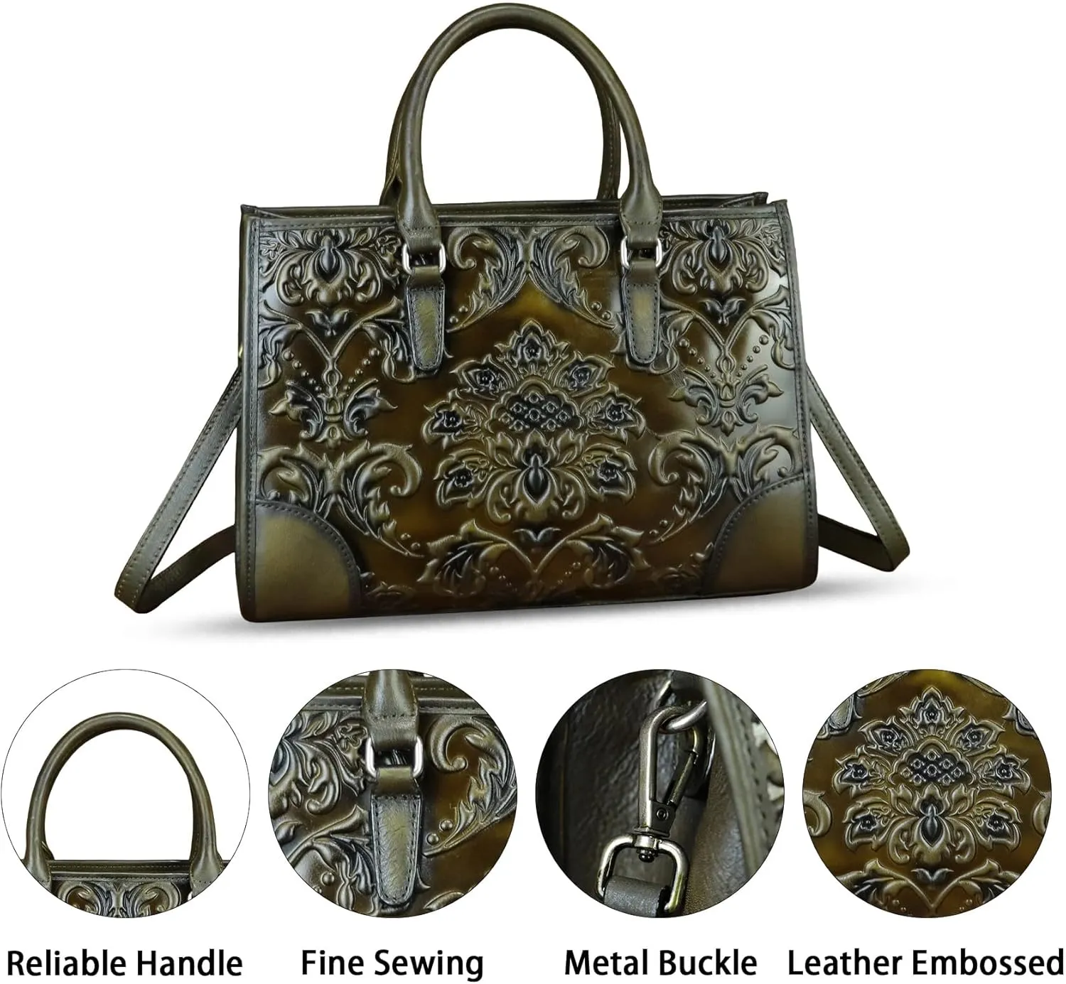 Genuine Leather Satchel for Women Purse Embossed Top Handle Handbag Handmade Crossbody Tote Shoulder Bags