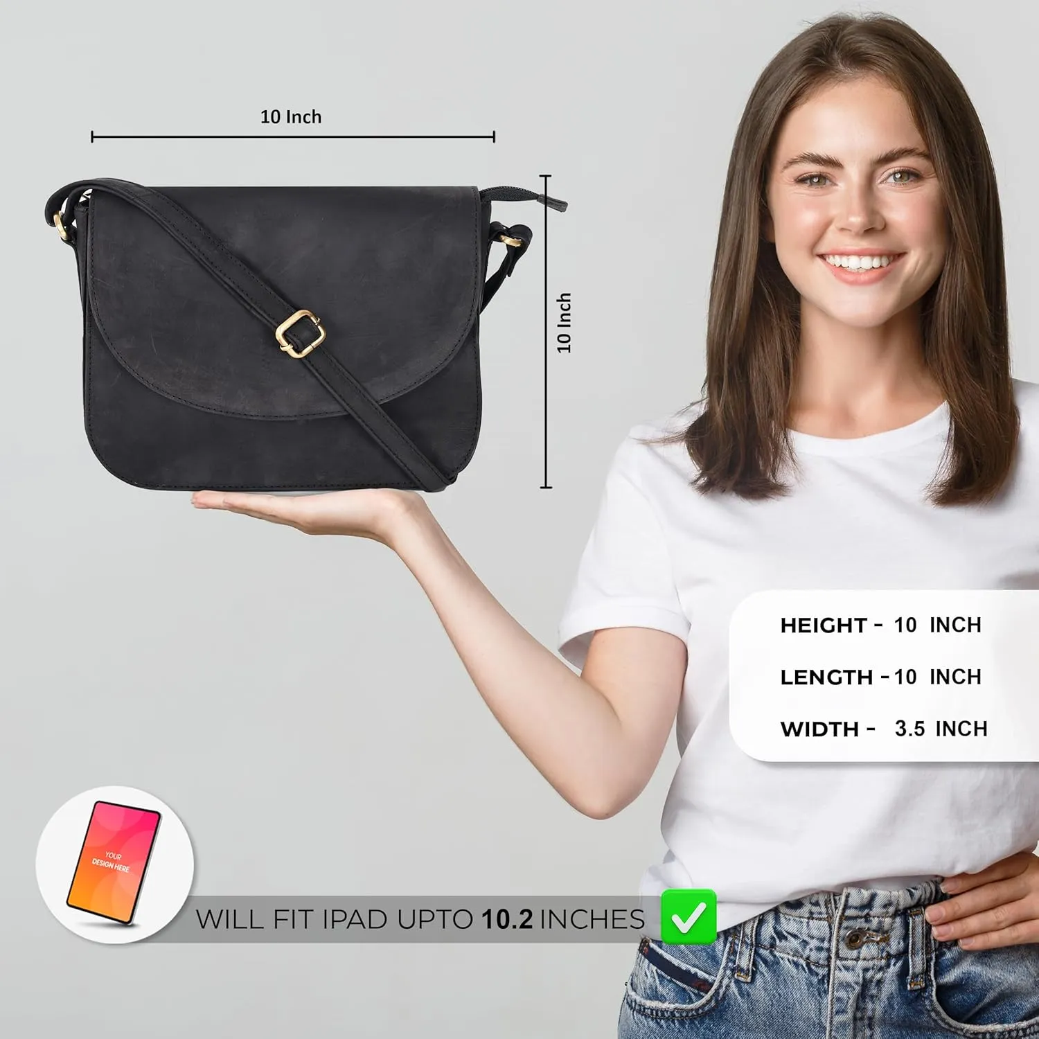 Genuine Leather Shoulder Crossbody Purse For Women with Adjustable Strap, Mobile Pocket & Outside & Inside Zipper